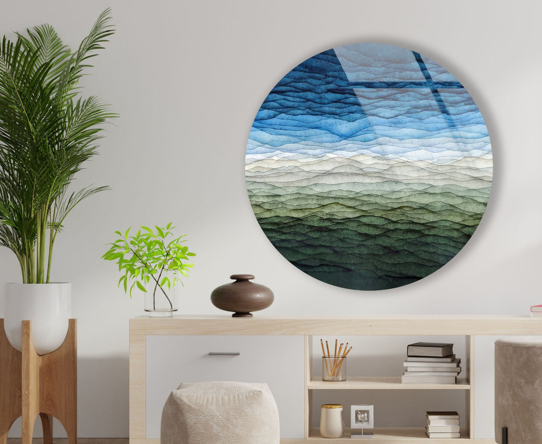 Blue Color Gradient Abstract Round Glass Wall Art glass art painting, glass art for the Wall