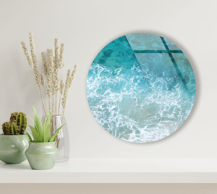 Sea Waves Round Glass Wall Art art glass wall art, glass wall art pictures
