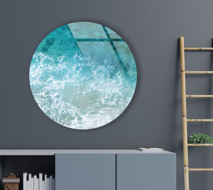 Sea Waves Round Glass Wall Art Glass Printing Wall Art, Print photos on glass
