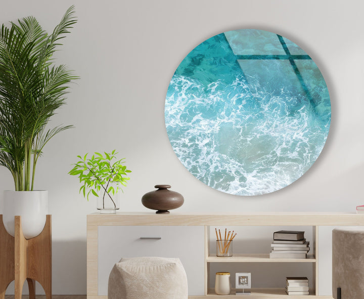 Sea Waves Round Glass Wall Art glass photo prints, glass picture prints
