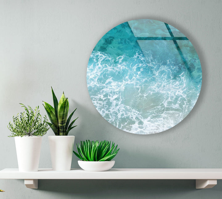 Sea Waves Round Glass Wall Art glass image printing, glass prints from photos
