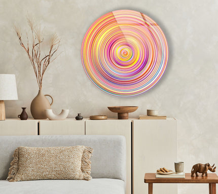 Pink Circles Abstract Round Glass Wall Art