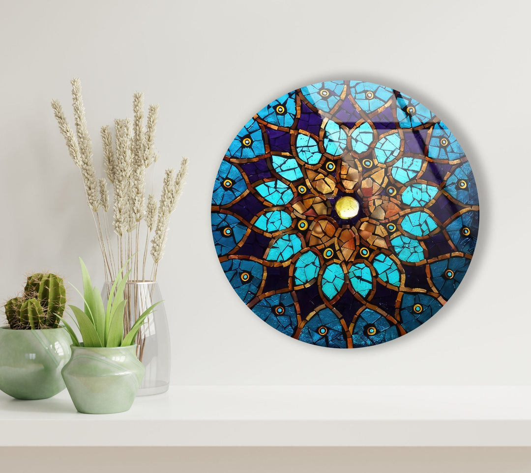 Blue Mosaic Design Round Glass Wall Art art glass wall art, glass wall art pictures
