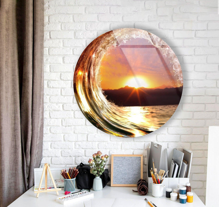 Sunset & Waves Round Glass Wall Art glass wall decor, glass wall art decor
