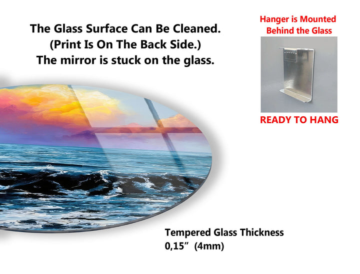 Sunset View & Waves Round Glass Wall Art