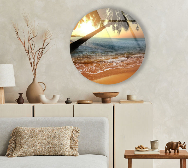 Tropical Sunset Round Glass Wall Art stained glass wall art, stained glass wall decor
