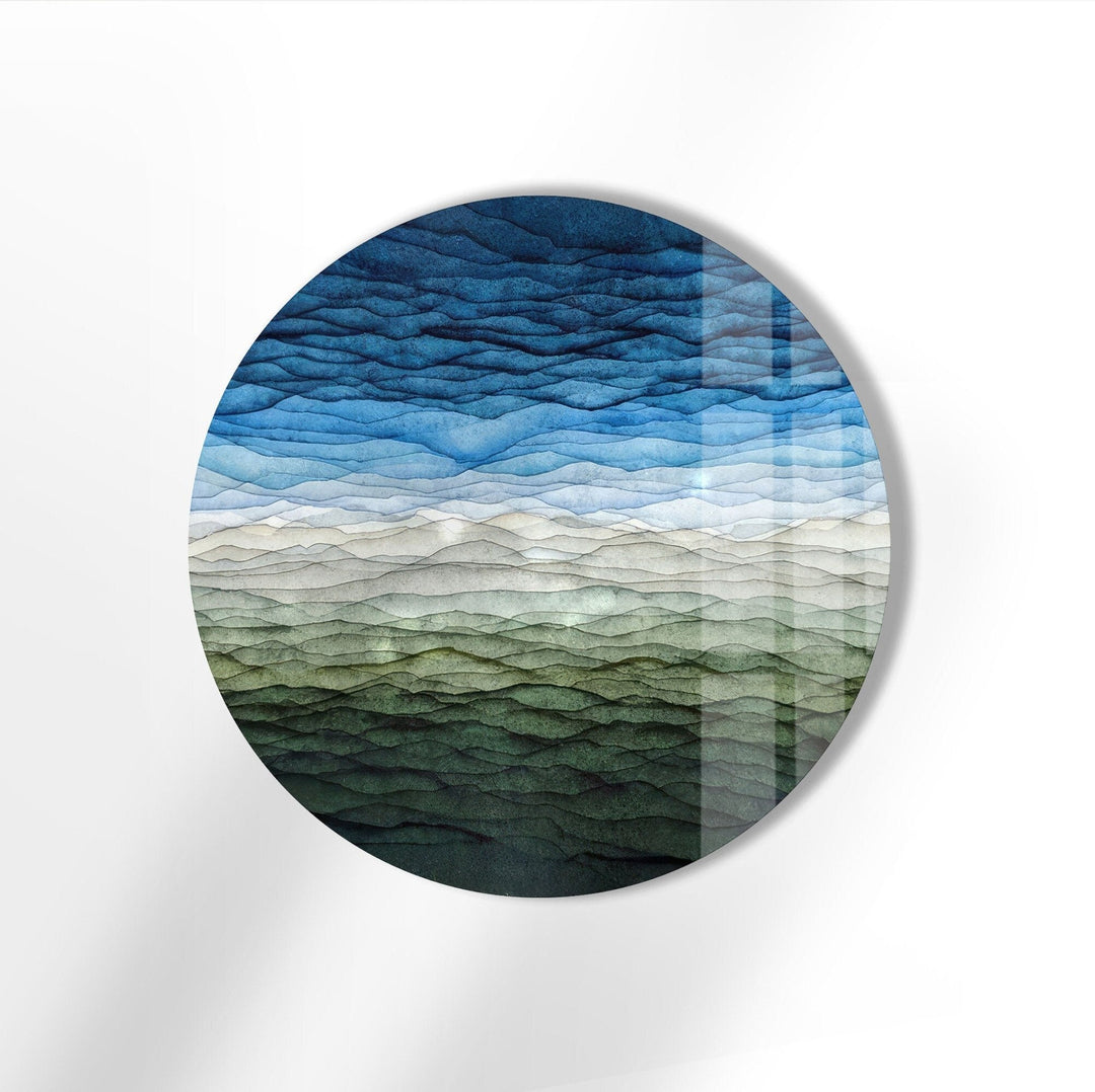 Blue Color Gradient Abstract Round Glass Wall Art stained glass wall art, stained glass wall decor