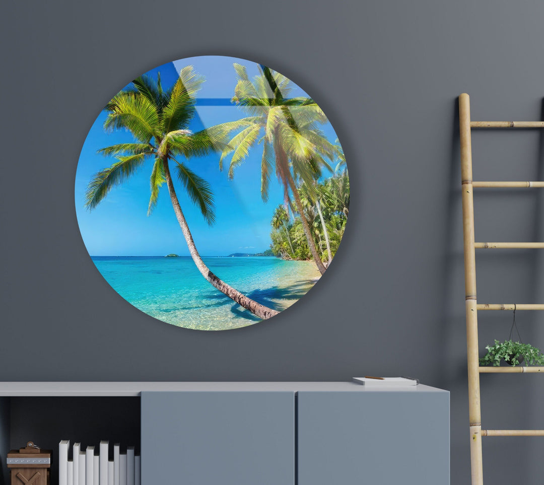 Tropical Landscape Round Glass Wall Art custom glass photo prints, large glass prints
