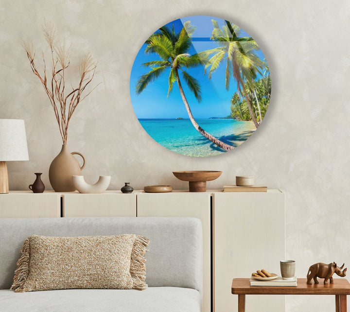 Tropical Landscape Round Glass Wall Art picture on glass wall art, photos printed on glass
