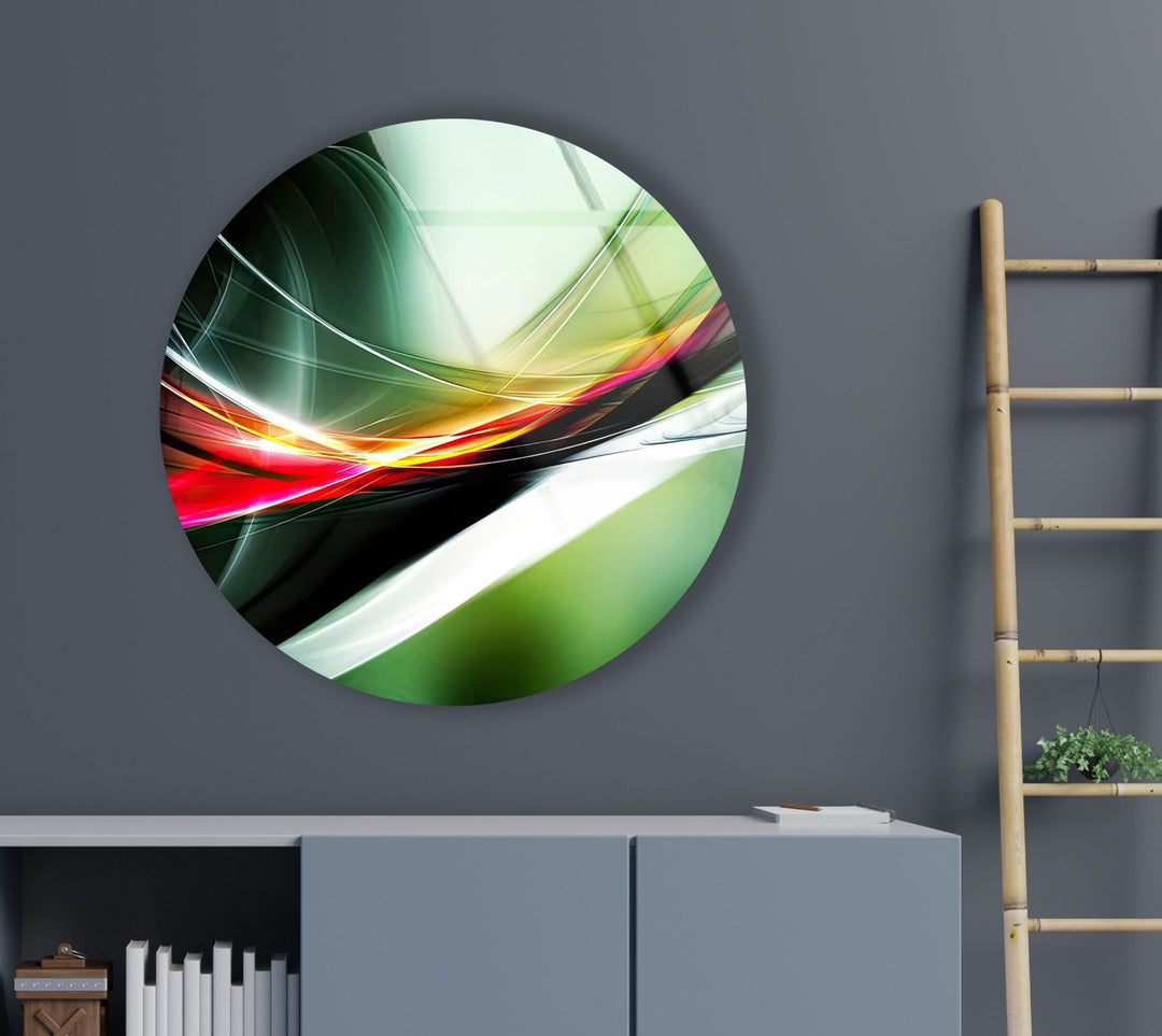 Abstract Round Green & Orange Glass Wall Art custom glass photo prints, large glass prints
