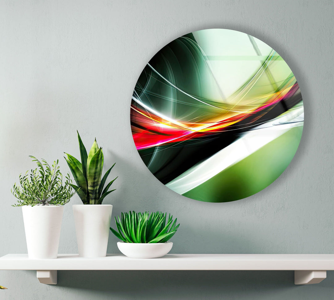 Abstract Round Green & Orange Glass Wall Art photo print on glass, prints on glass wall art
