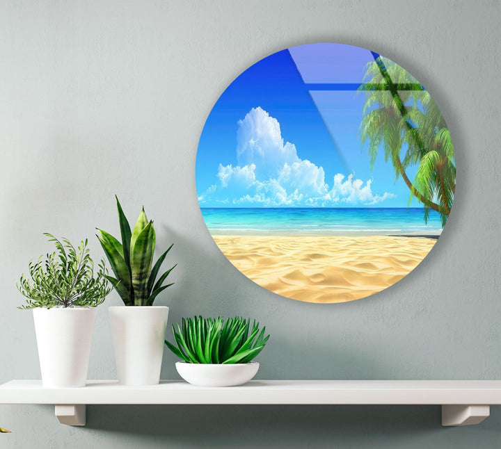 Tropical Landscape Round Glass Wall Art glass wall decor, glass wall art decor
