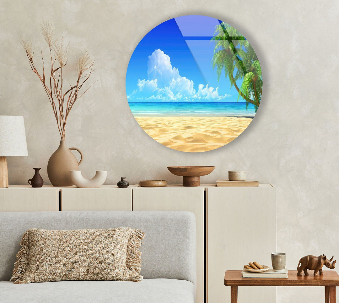 Tropical Landscape Round Glass Wall Art glass photo prints, glass picture prints
