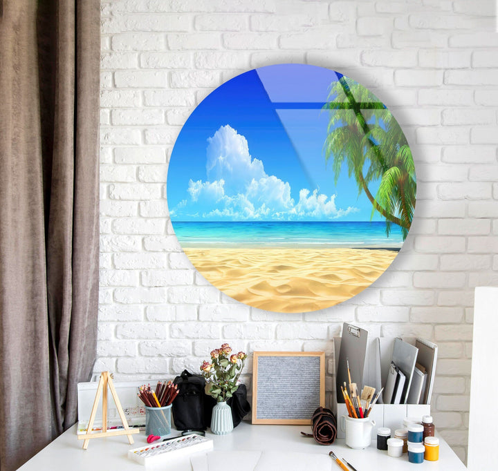 Tropical Landscape Round Glass Wall Art glass image printing, glass prints from photos
