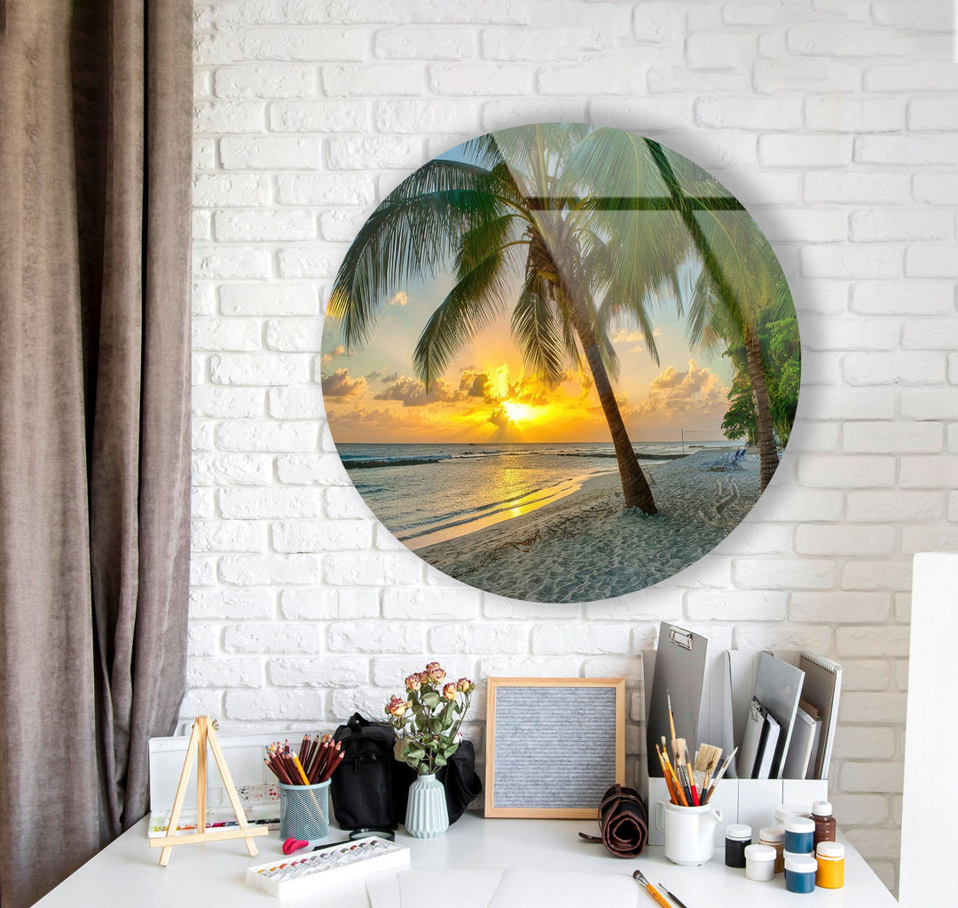 Tropical Green Round Glass Wall Art custom glass pictures, glass art prints
