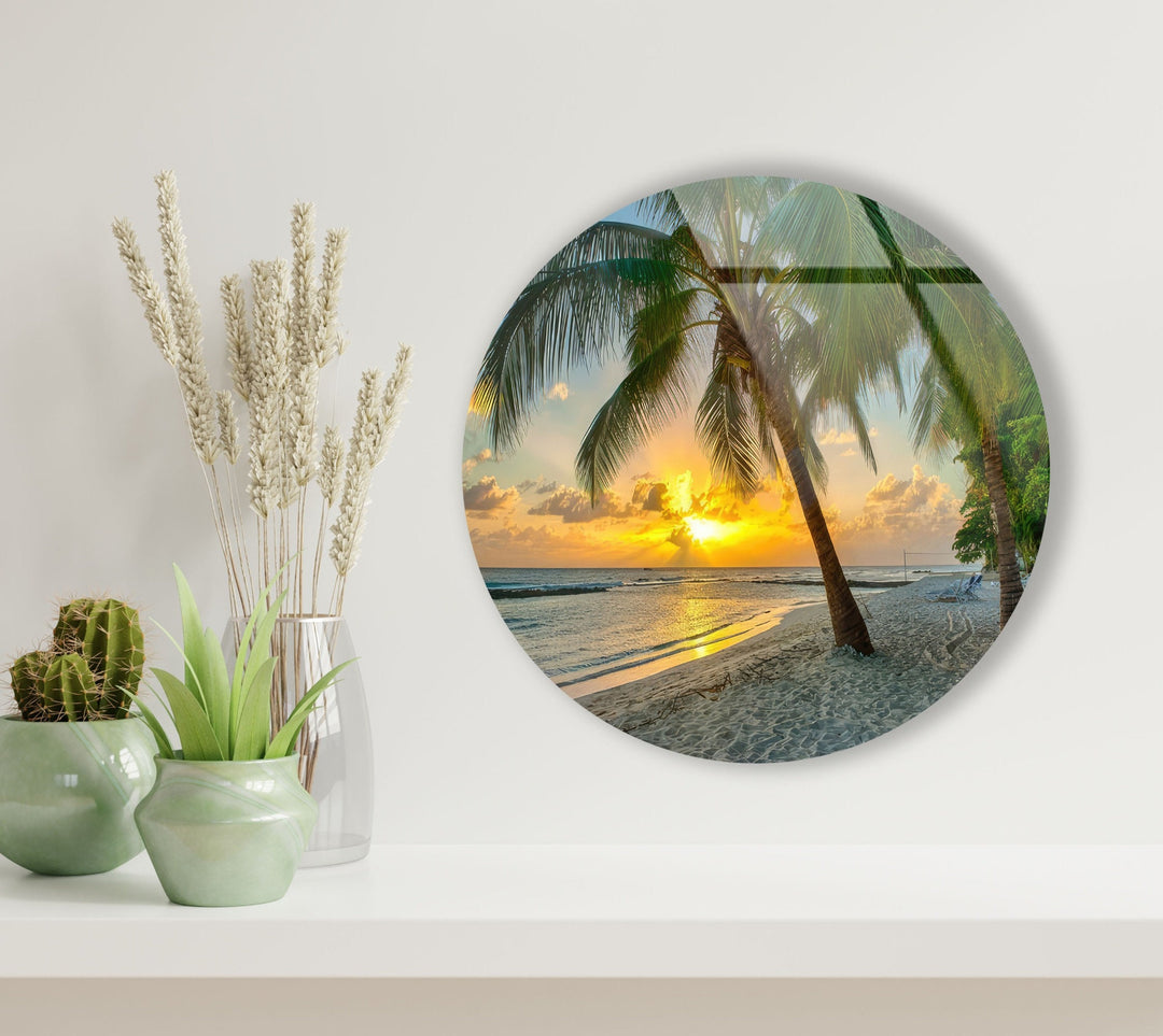 Tropical Green Round Glass Wall Art photo print on glass, prints on glass wall art
