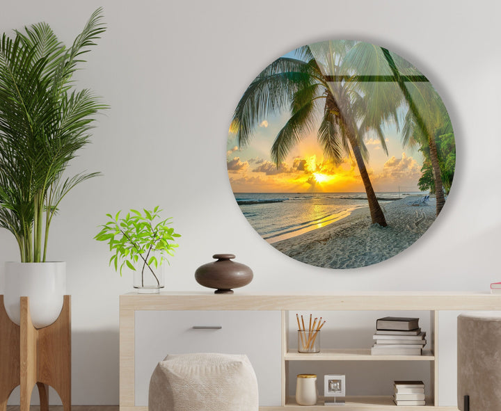 Tropical Green Round Glass Wall Art large glass photo prints, glass wall photos
