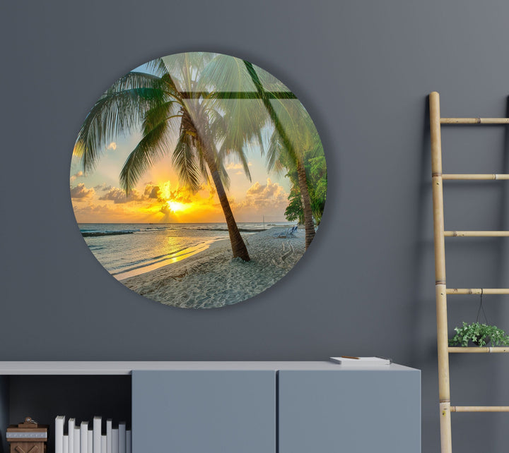 Tropical Green Round Glass Wall Art print on glass, glass printed photos
