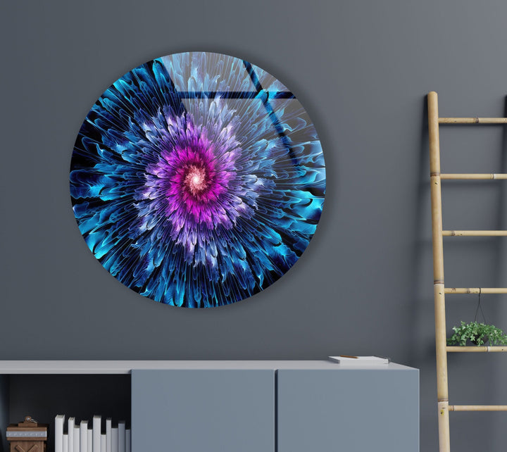 Abstract Round Purple & Blue Glass Wall Art picture on glass wall art, photos printed on glass
