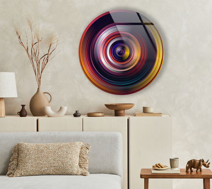 Yellow Black Spiral Round Glass Wall Art