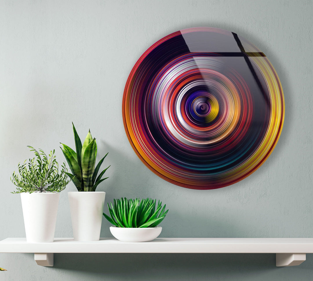 Yellow Black Spiral Round Glass Wall Art glass art painting, glass art for the Wall