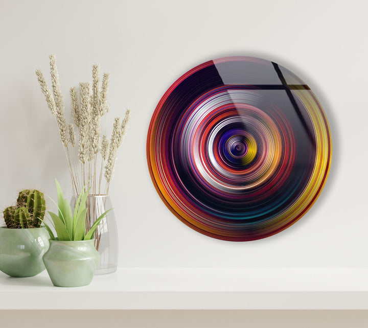 Yellow Black Spiral Round Glass Wall Art glass photo prints, glass picture prints