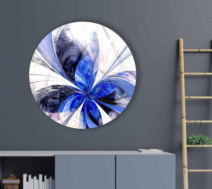 Blue Fractal Flower Round Glass Wall Art glass image printing, glass prints from photos
