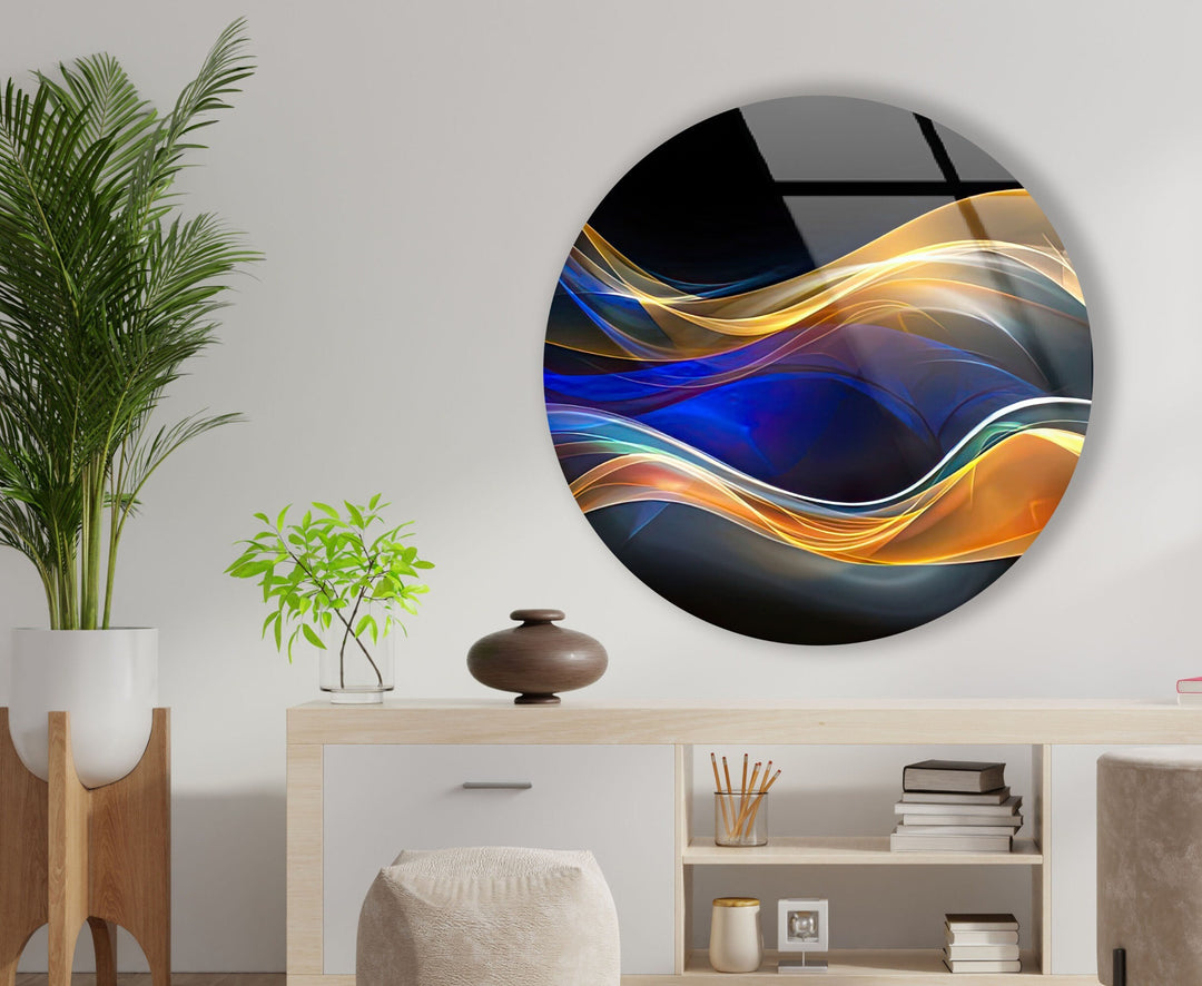 Abstract Round Gold Line Glass Wall Art photo print on glass, prints on glass wall art
