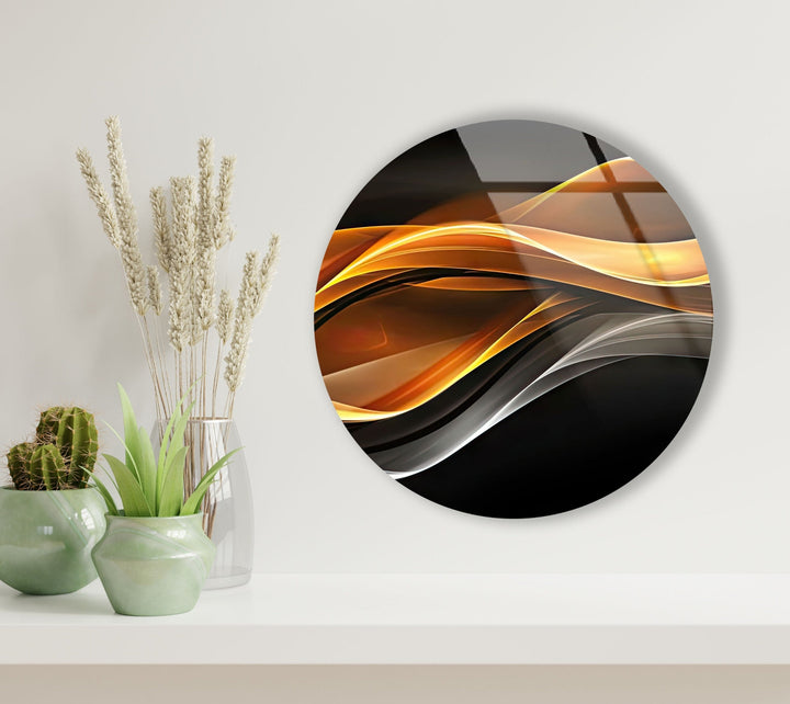 Silver & Gold Abstract Round Glass Wall Art glass pictures for Wall, glass prints wall art
