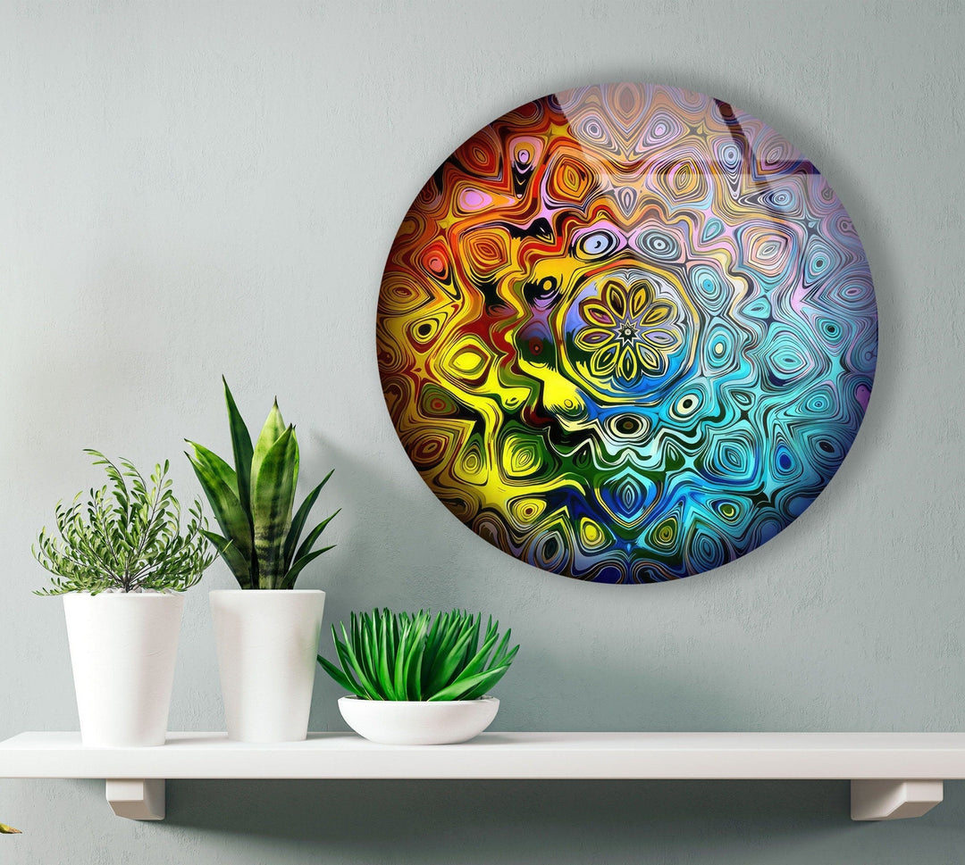 Mandala Round Colored Glass Wall Art large glass photo prints, glass wall photos
