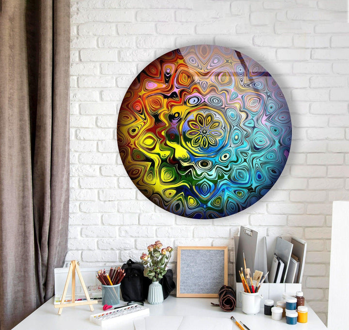 Mandala Round Colored Glass Wall Art custom glass photo prints, large glass prints
