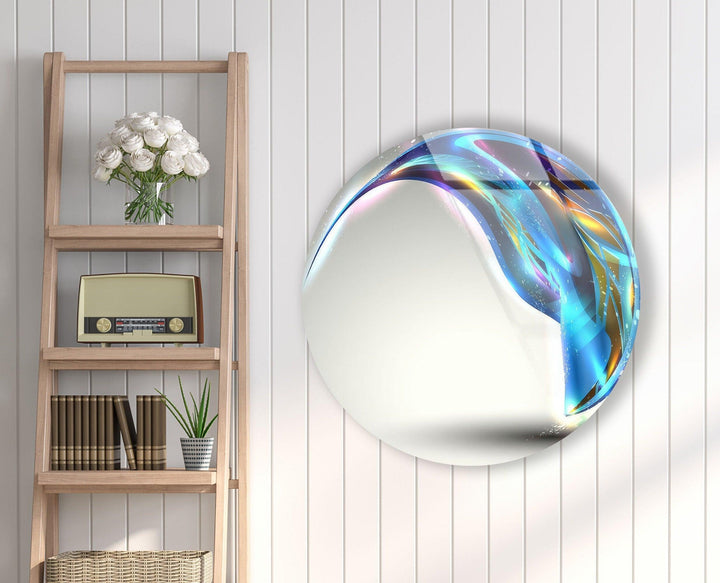 Fantastic Blue Abstract Round Glass Wall Art custom glass pictures, glass art prints
