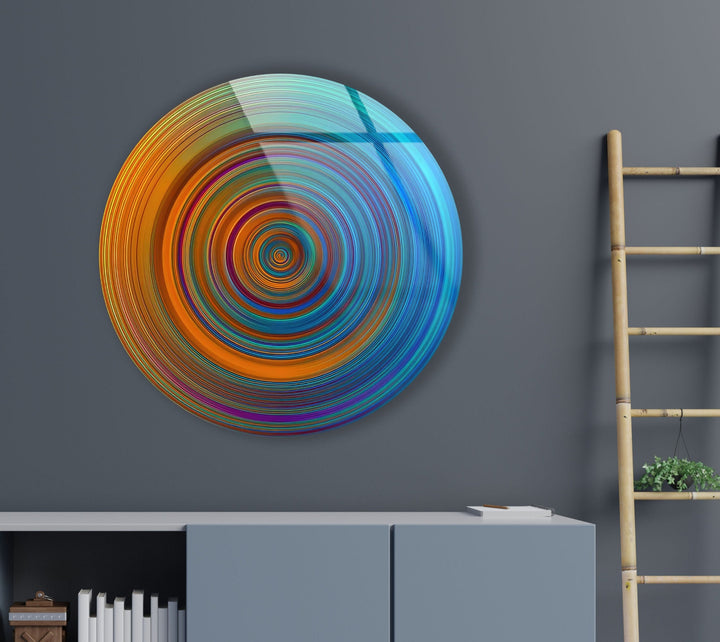 Blue Circles Abstract Round Glass Wall Art glass pictures for Wall, glass prints wall art