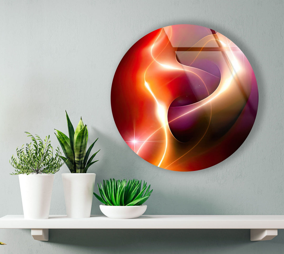 Abstract Round Red & Yellow Glass Wall Art custom glass pictures, glass art prints
