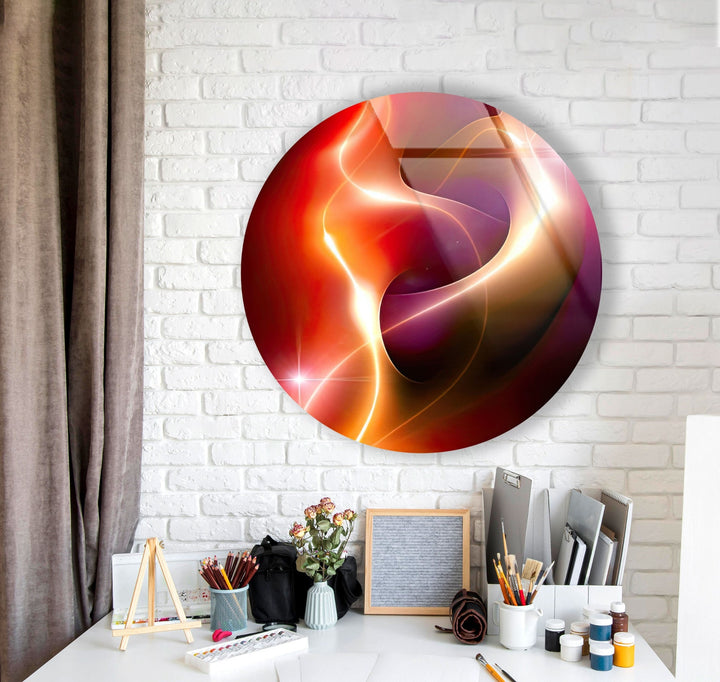 Abstract Round Red & Yellow Glass Wall Art large glass photo prints, glass wall photos
