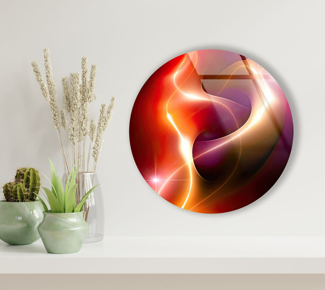 Abstract Round Red & Yellow Glass Wall Art custom glass photo prints, large glass prints
