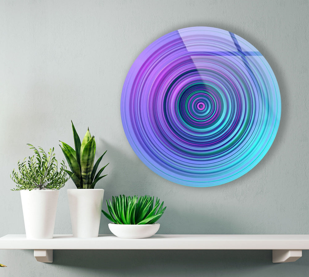 Purple & Blue Spiral Abstract Round Glass Wall Art glass wall decor, glass wall art decor
