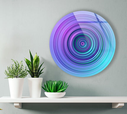 Purple & Blue Spiral Abstract Round Glass Wall Art