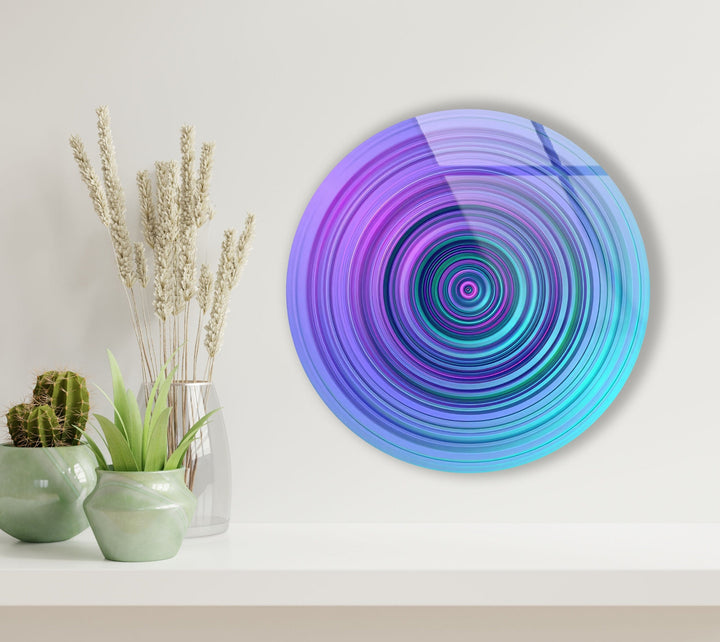 Purple & Blue Spiral Abstract Round Glass Wall Art art glass wall art, glass wall art pictures
