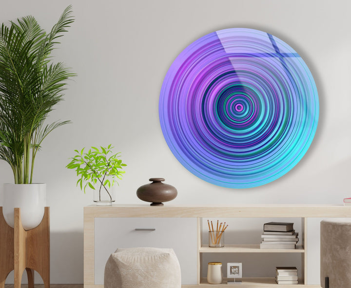 Purple & Blue Spiral Abstract Round Glass Wall Art glass pictures for Wall, glass prints wall art
