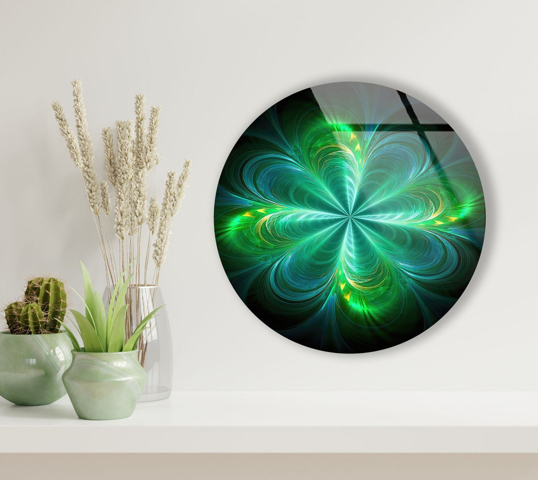 Green Abstract Round Glass Wall Art Glass Printing Wall Art, Print photos on glass
