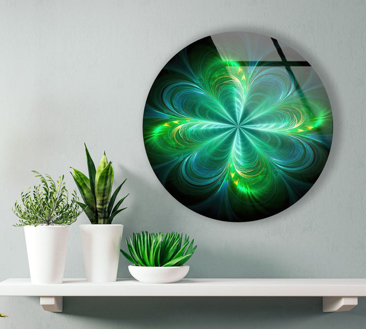 Green Abstract Round Glass Wall Art custom glass pictures, glass art prints
