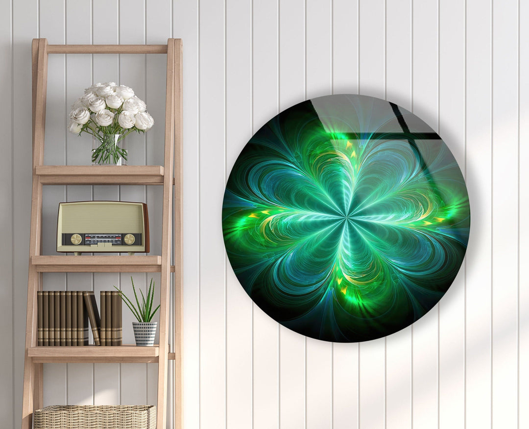 Green Abstract Round Glass Wall Art photo print on glass, prints on glass wall art
