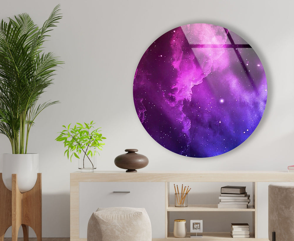 Abstract Round Purple Smoke Glass Wall Art custom glass photo prints, large glass prints
