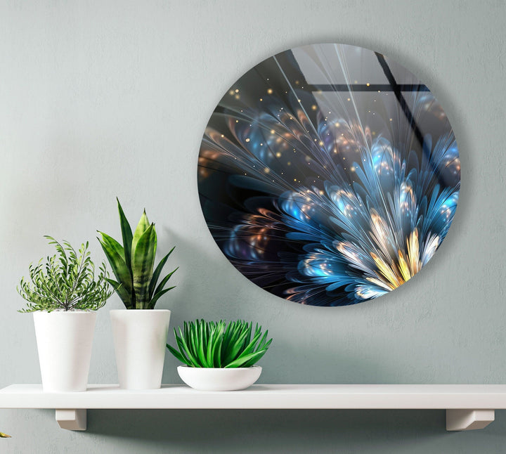 Bright Blue Flower Round Glass Wall Art art glass wall art, glass wall art pictures
