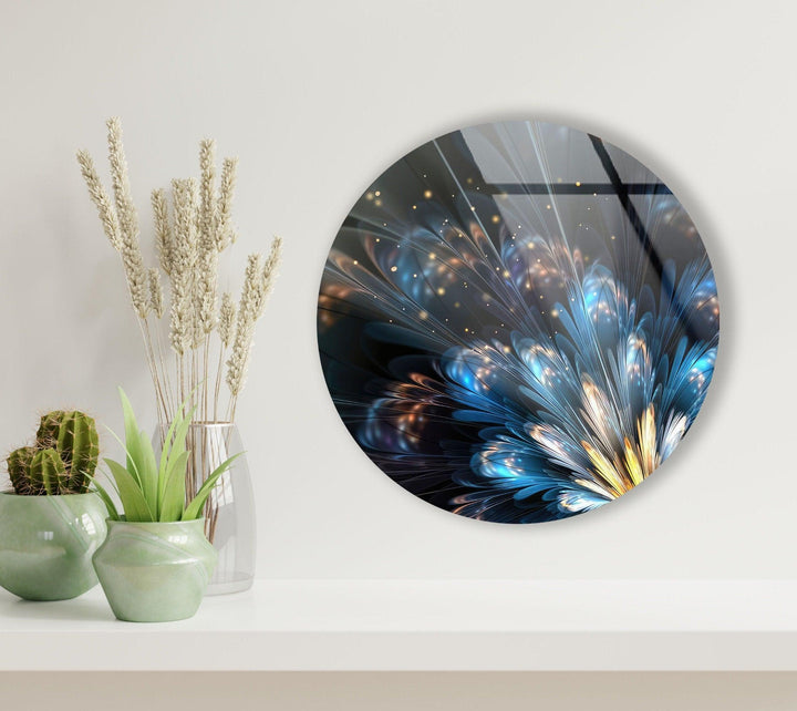 Bright Blue Flower Round Glass Wall Art glass photo prints, glass picture prints
