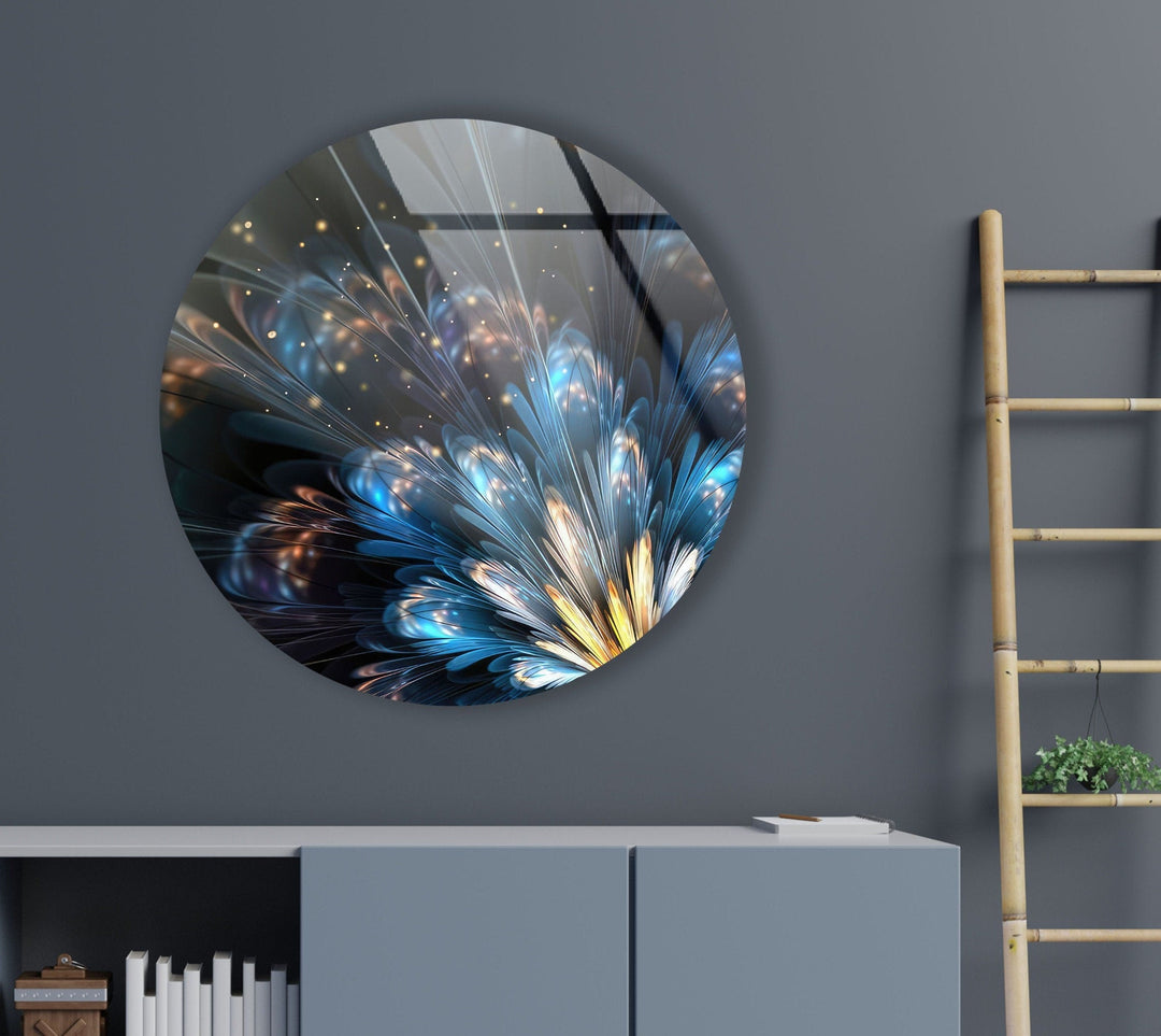 Bright Blue Flower Round Glass Wall Art glass image printing, glass prints from photos
