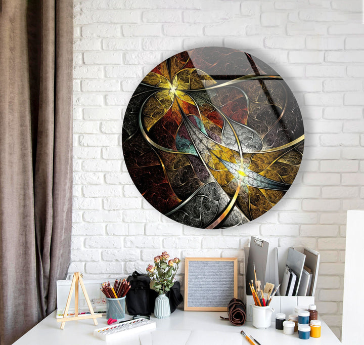 Round Symmetrical Fractal Flower Glass Wall Art art glass wall art, glass wall art pictures
