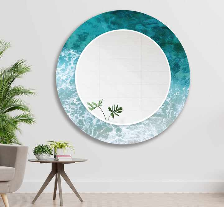 Waves Round Wall Mirror Blue Wall Mirror
