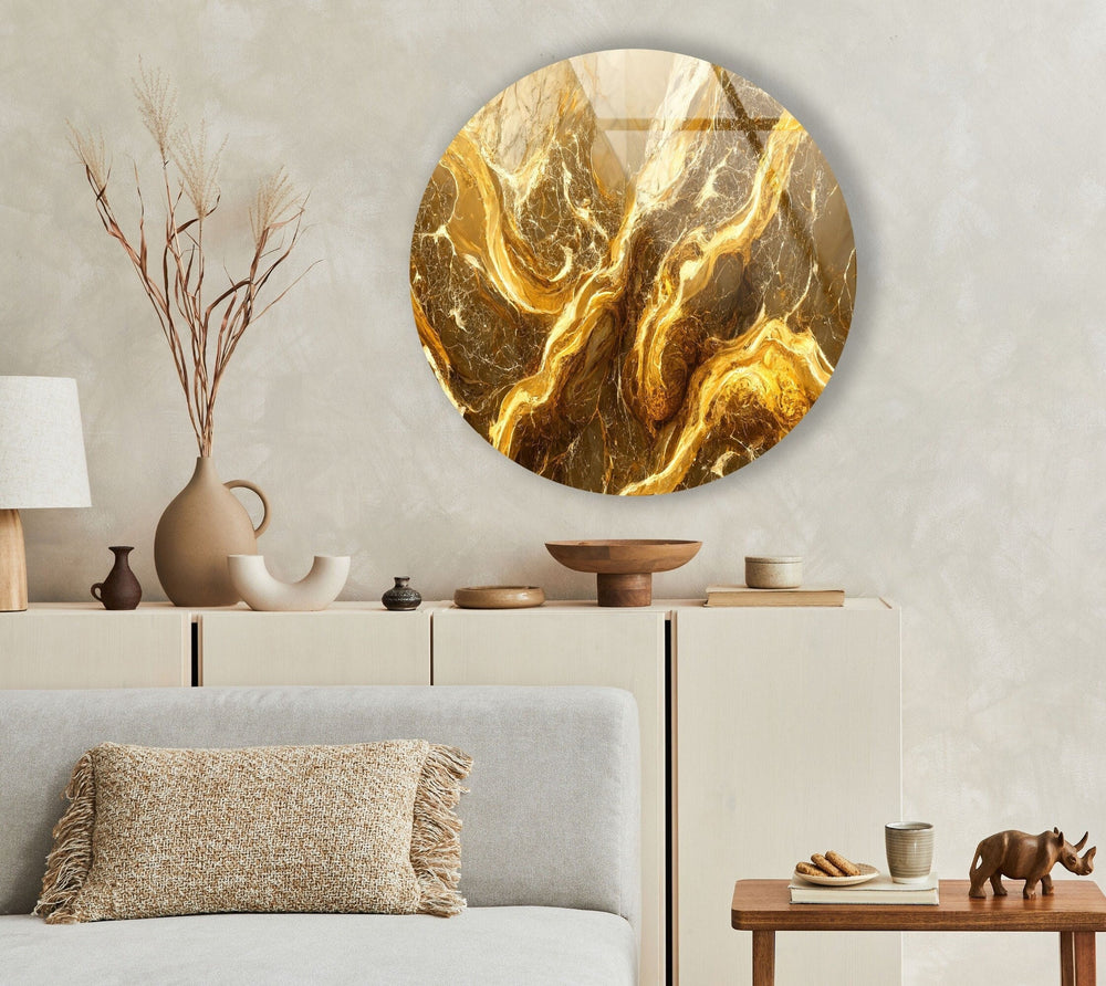 Gold Marble Abstract Round Glass Wall Art glass wall decor, glass wall art decor